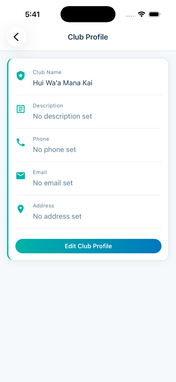 Club profile screen