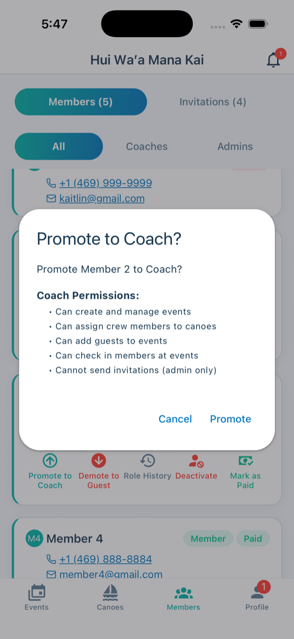 Member role actions