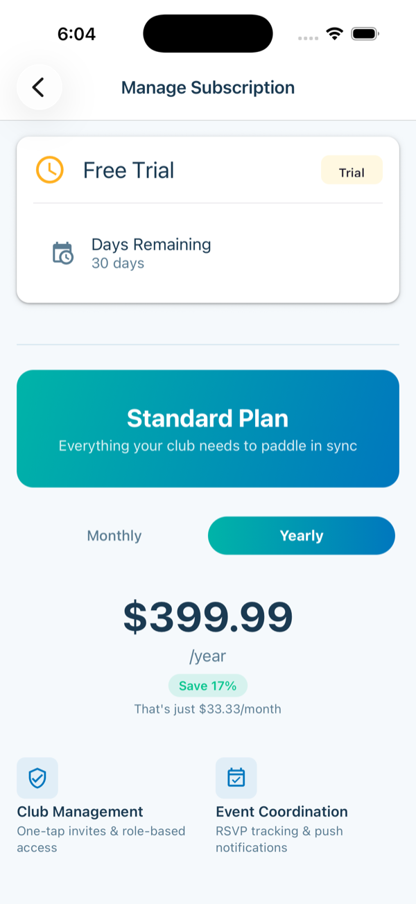 Subscription screen