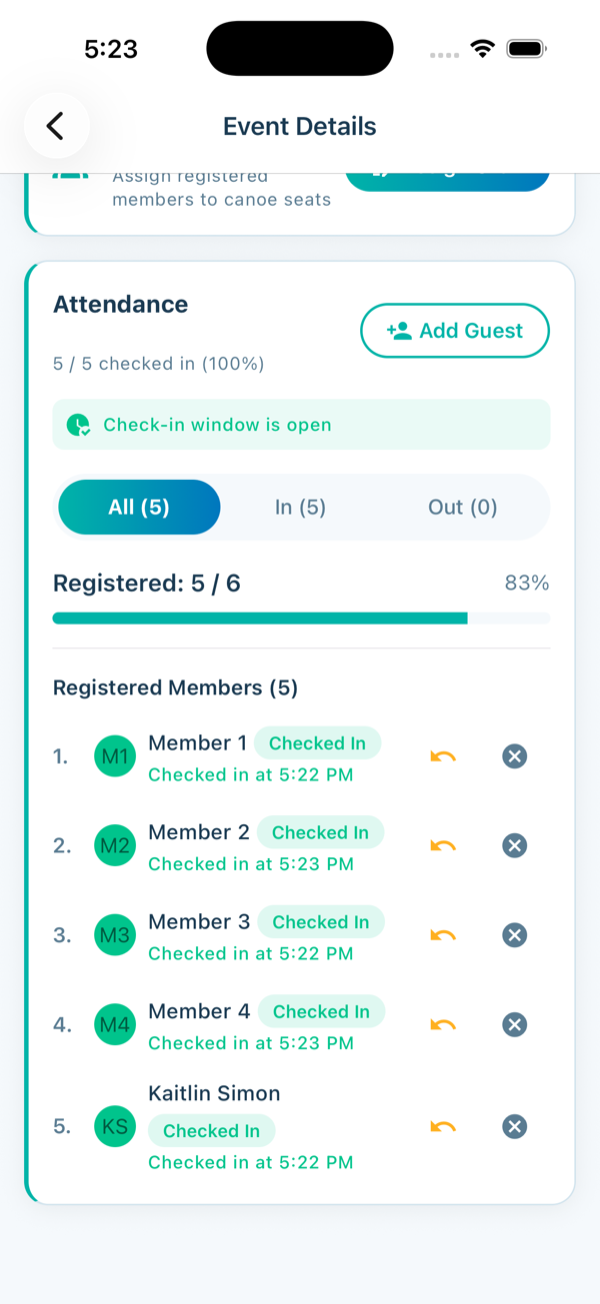 Members checked in