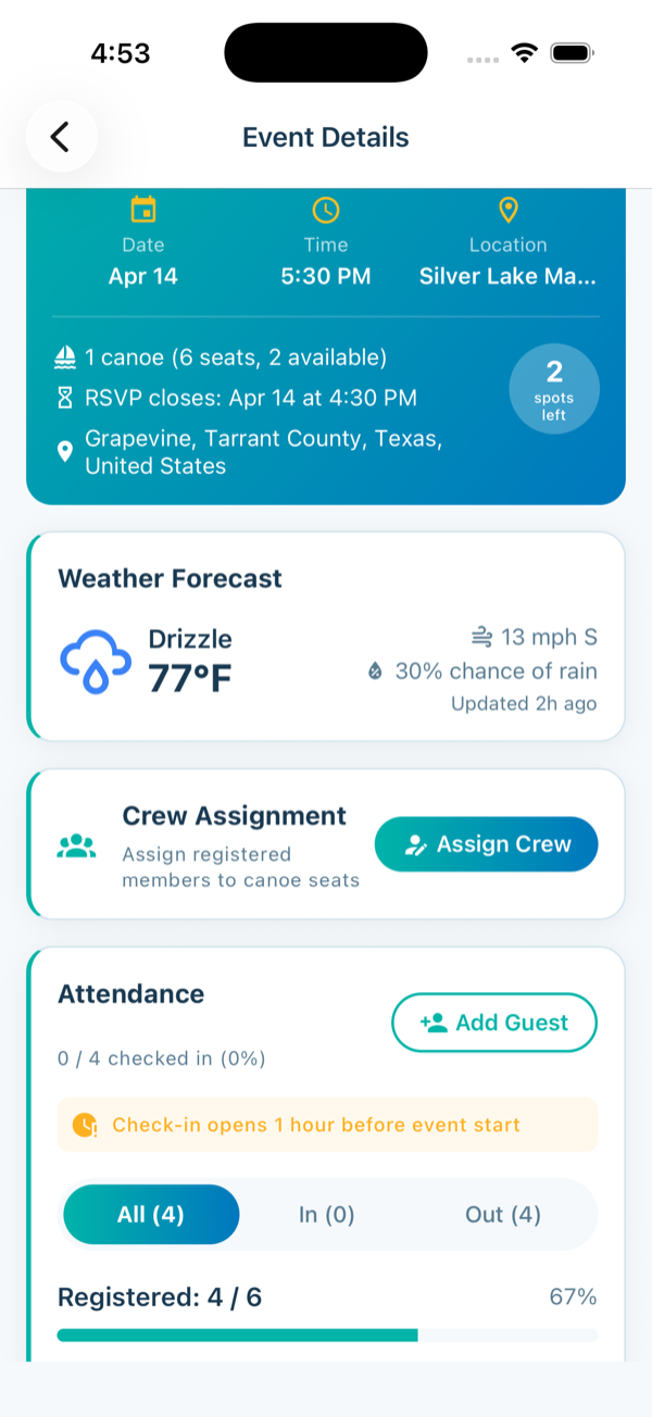 Crew assignment screen
