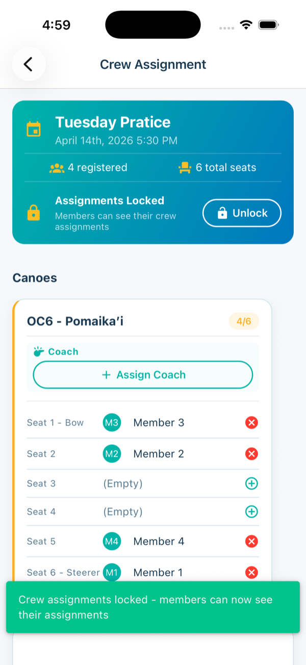Crew assignments locked