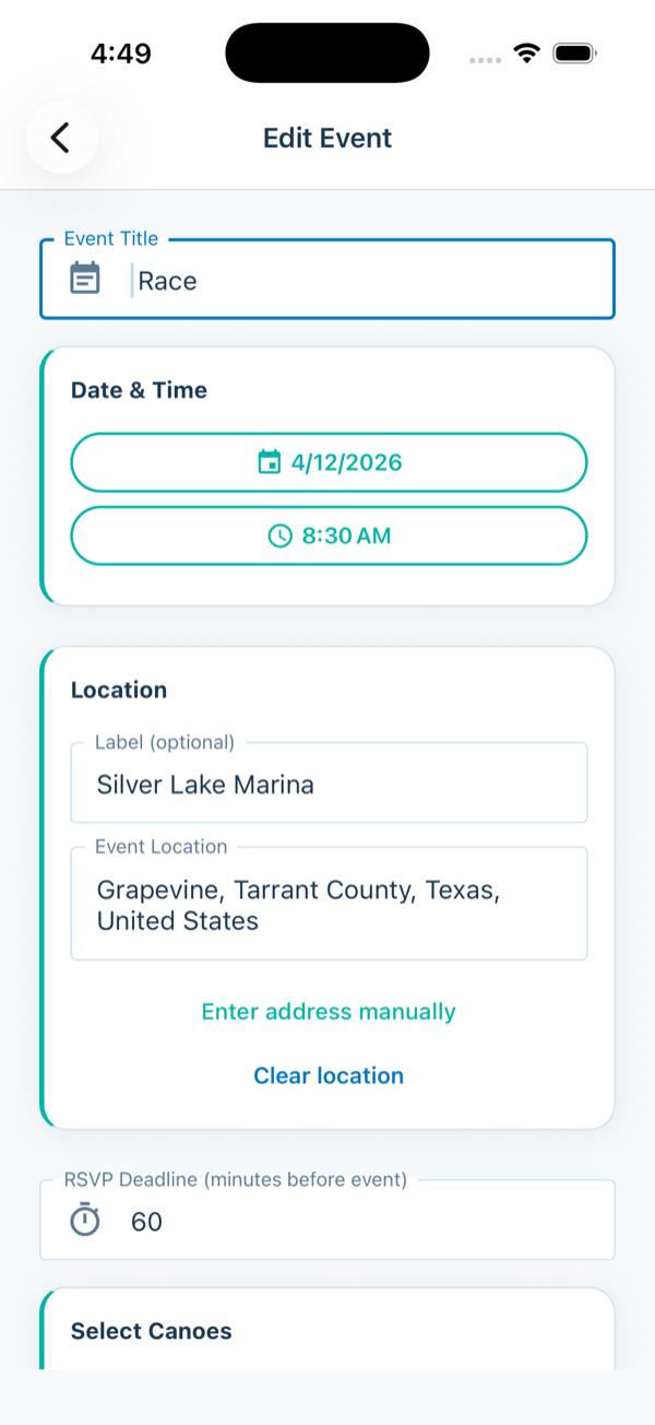 Edit event form