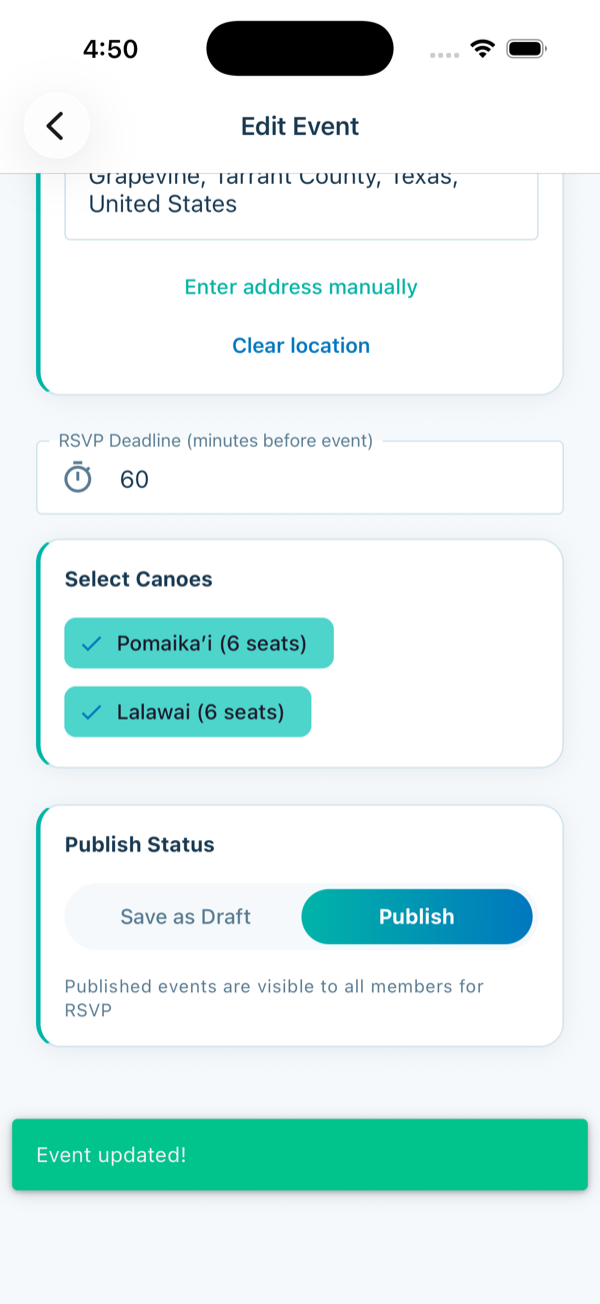 Event updated successfully