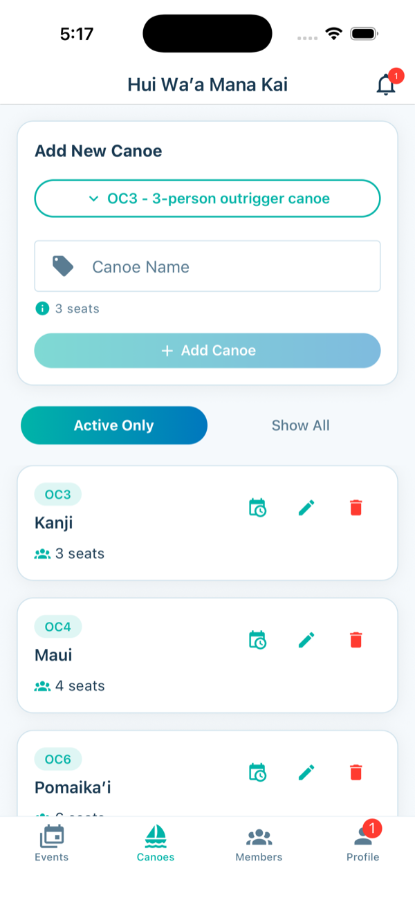 Canoe added successfully