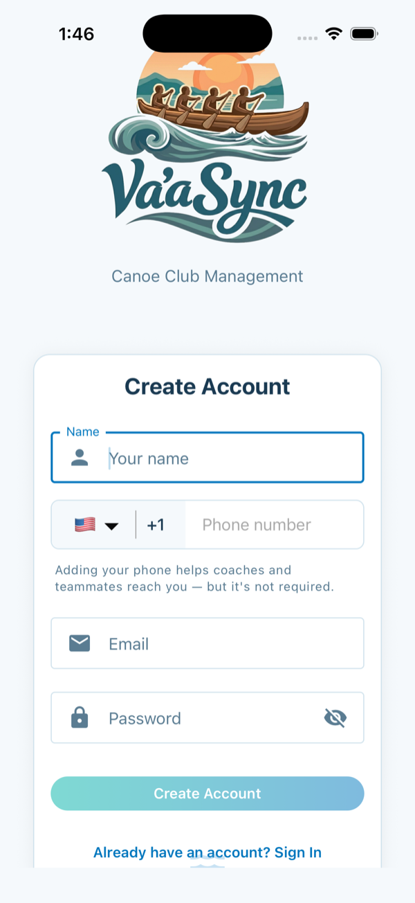 Create account form