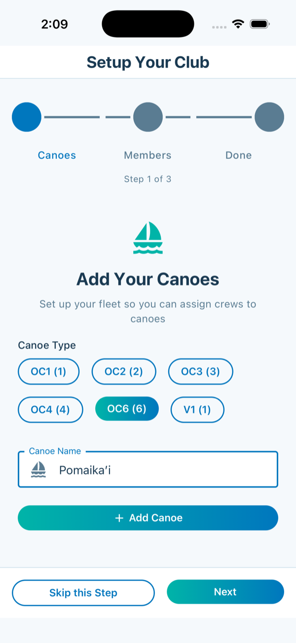 Add canoes step in setup wizard