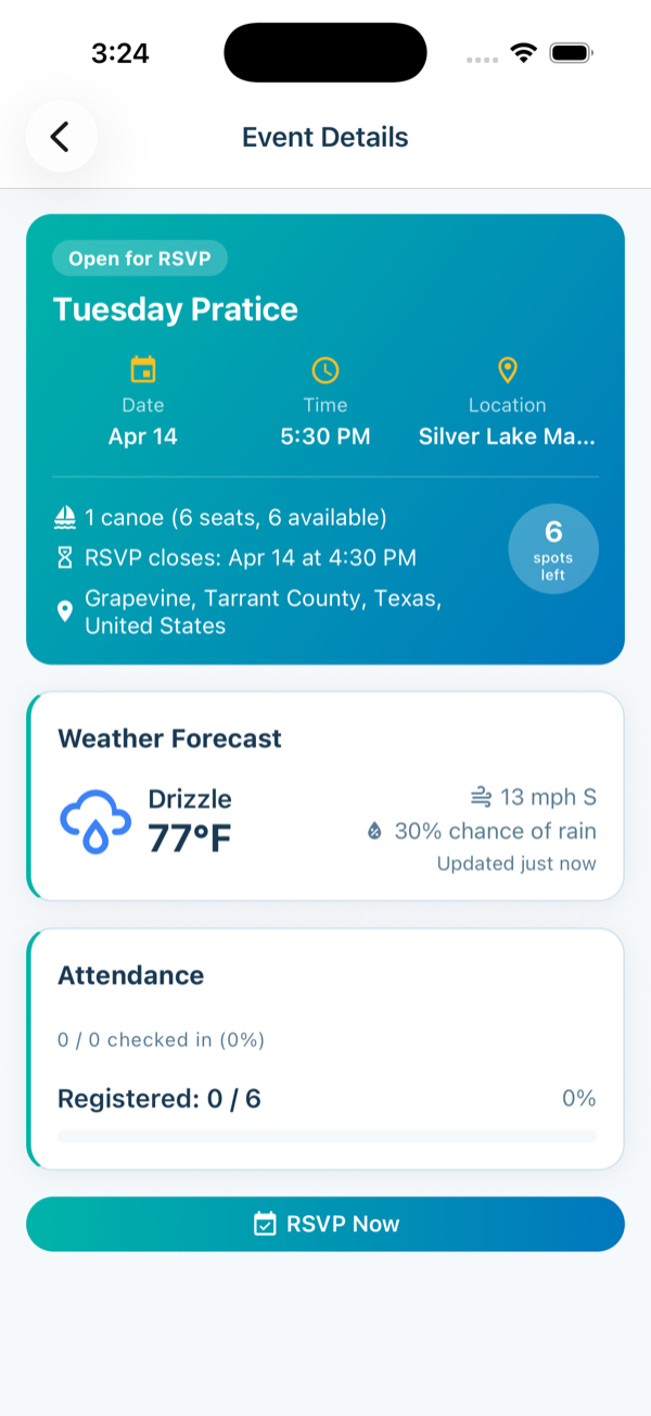Event detail screen
