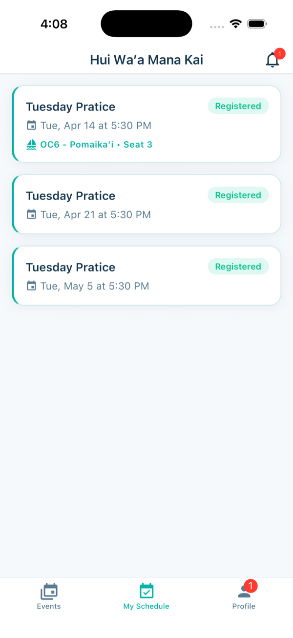 My Schedule screen
