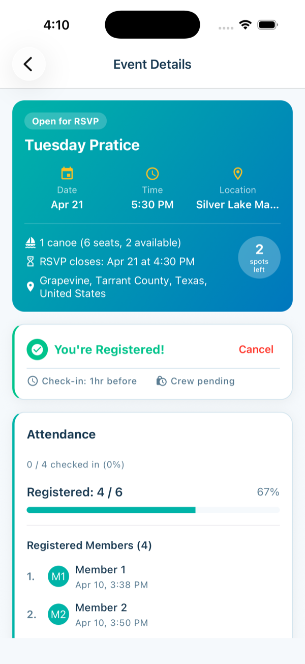 Event with registration status