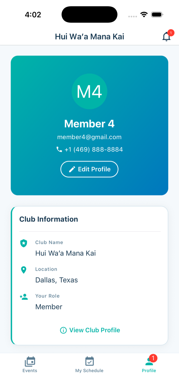 Profile screen