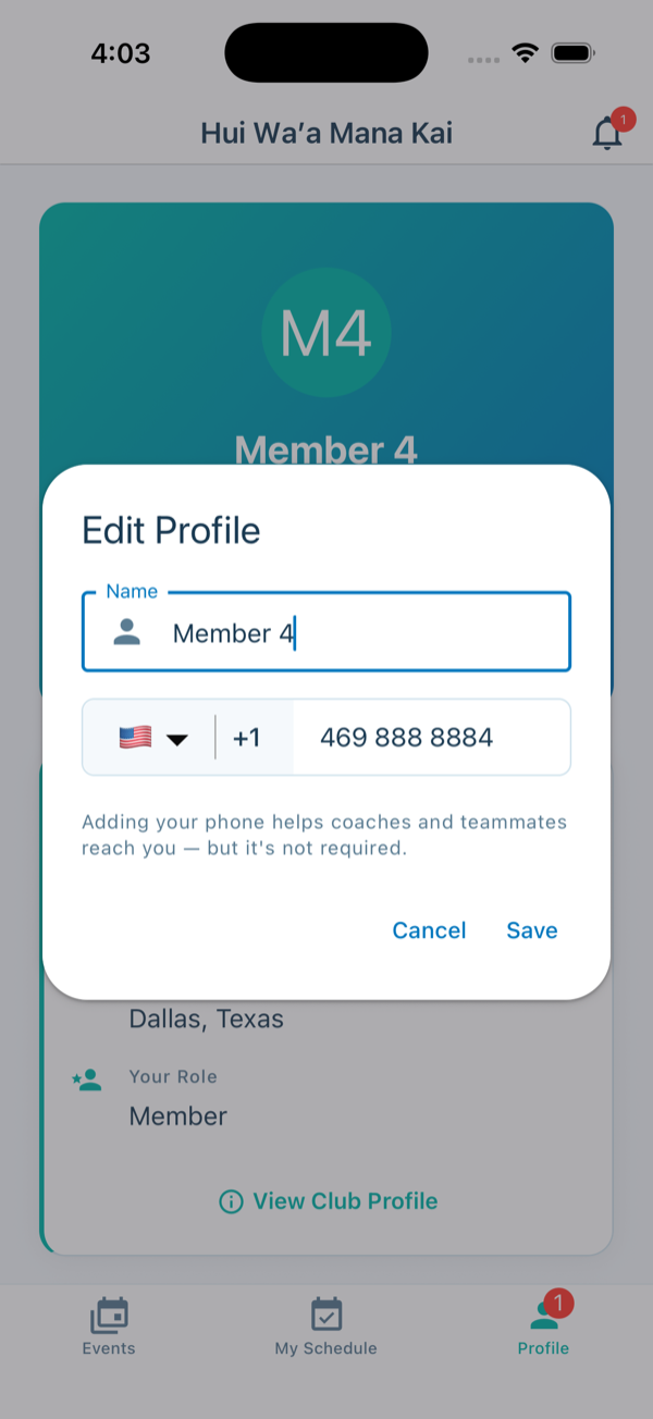 Edit profile dialog
