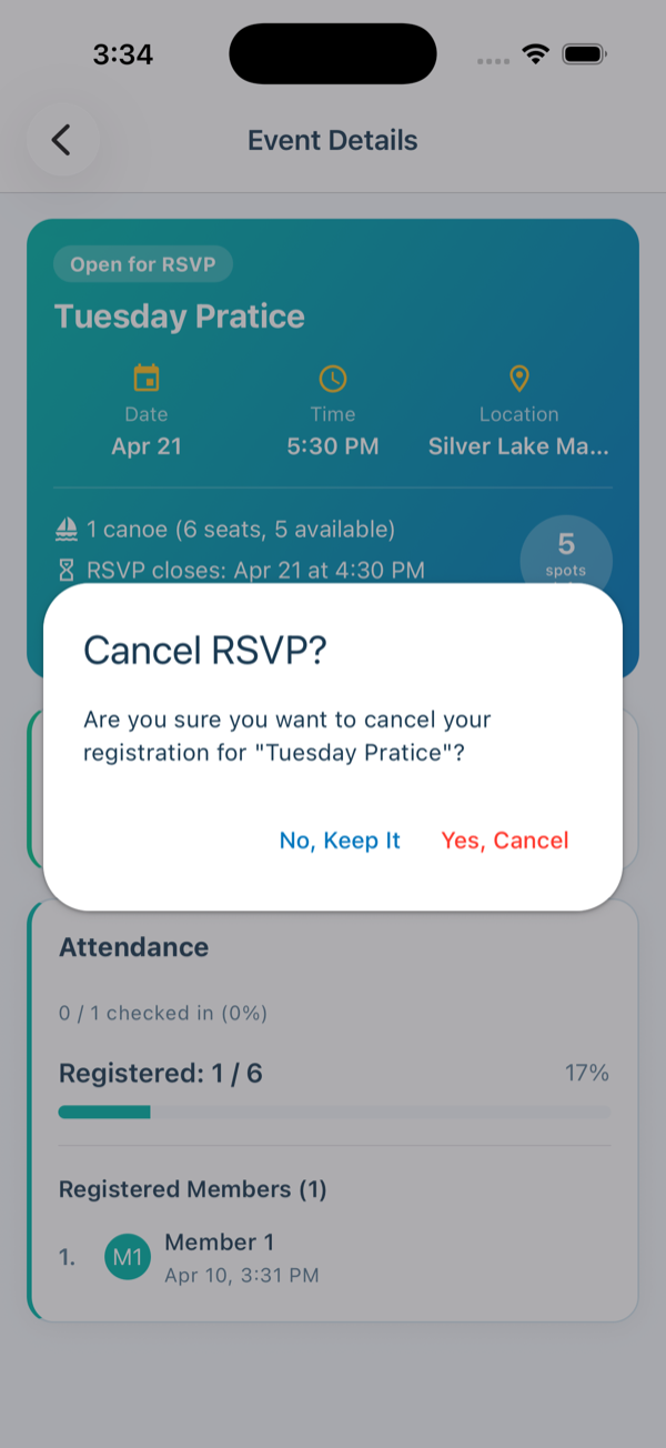 Cancel registration dialog